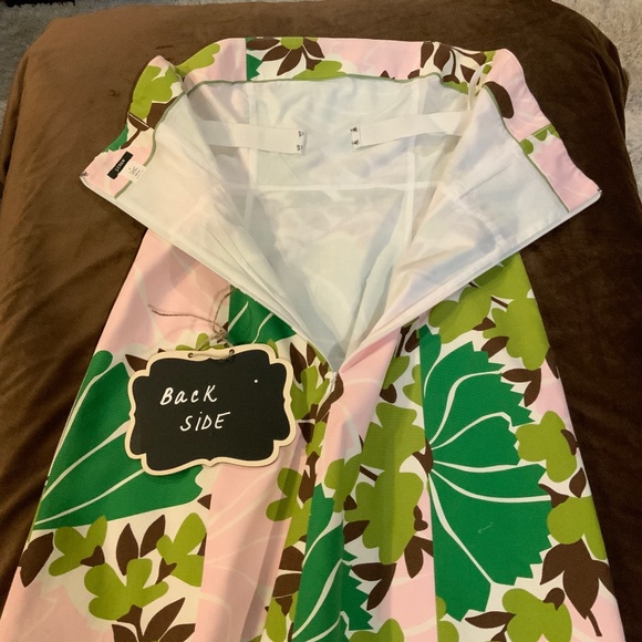 Vintage J Crew Strapless Pink Green Brown Dress Sz 8 - Picture 7 of 9